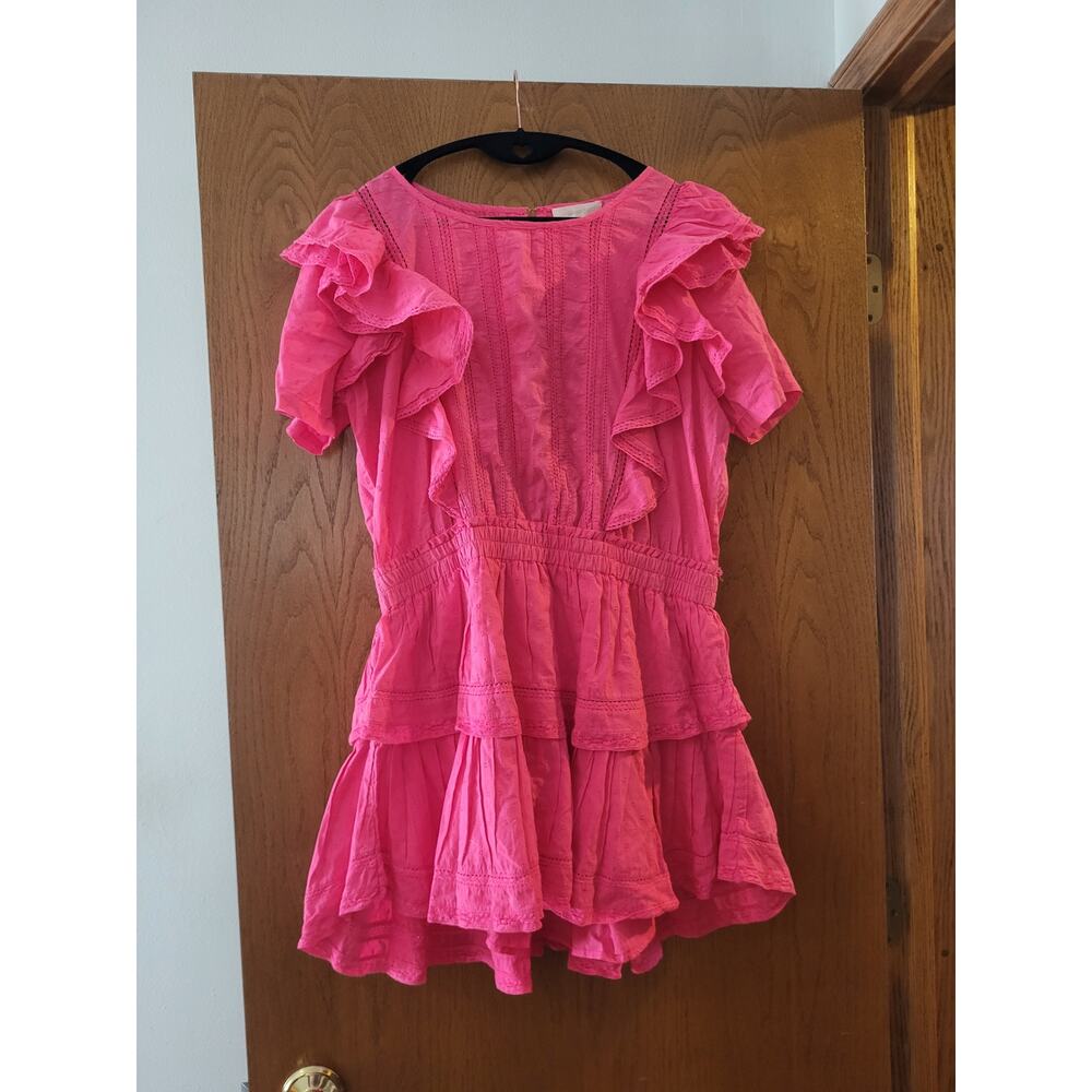 Loveshackfancy Natasha Watermelon Ice Pink Ruffle Lace Cotton Mini Dress GUC XL - Picture 2 of 8